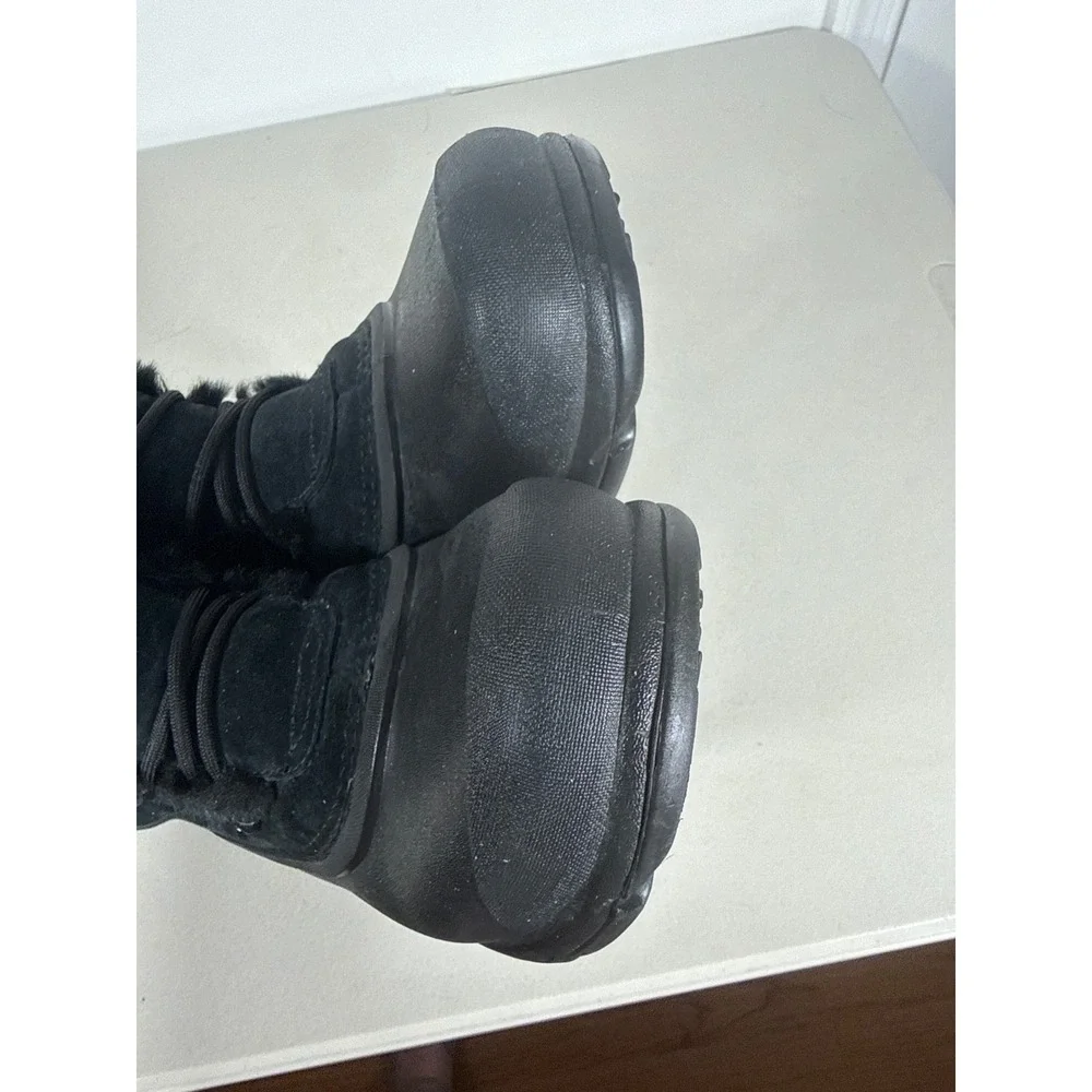 Sorel Womens Black Suede Faux Fur Trim Waterproof Winter Snow Boots Lace Up Sz 8